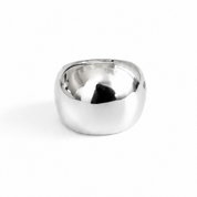 A polished silver dome ring with a smooth, rounded, bowl-like shape, photographed on a seamless white background.